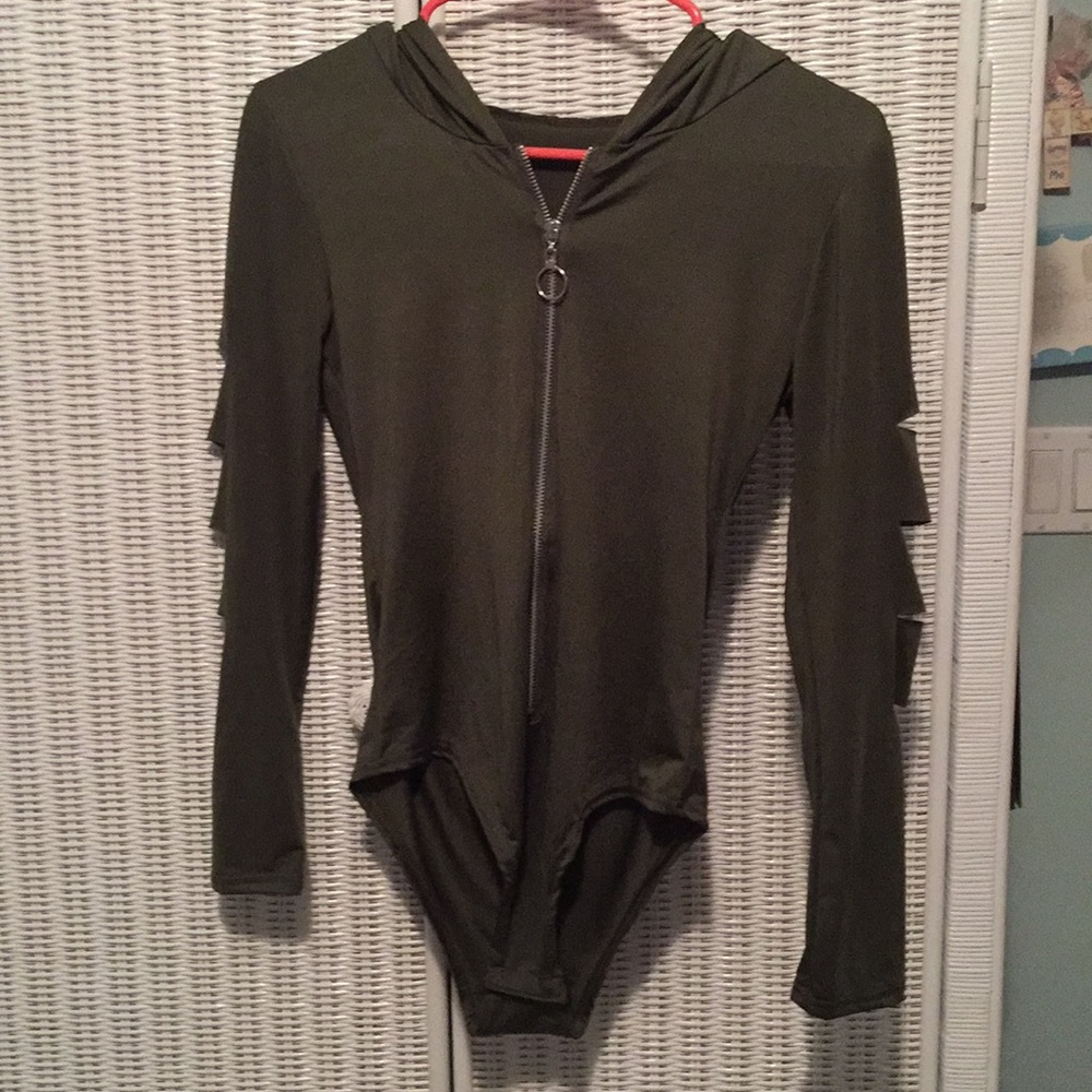 Army green bodysuit with cutouts